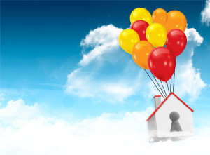house and balloons